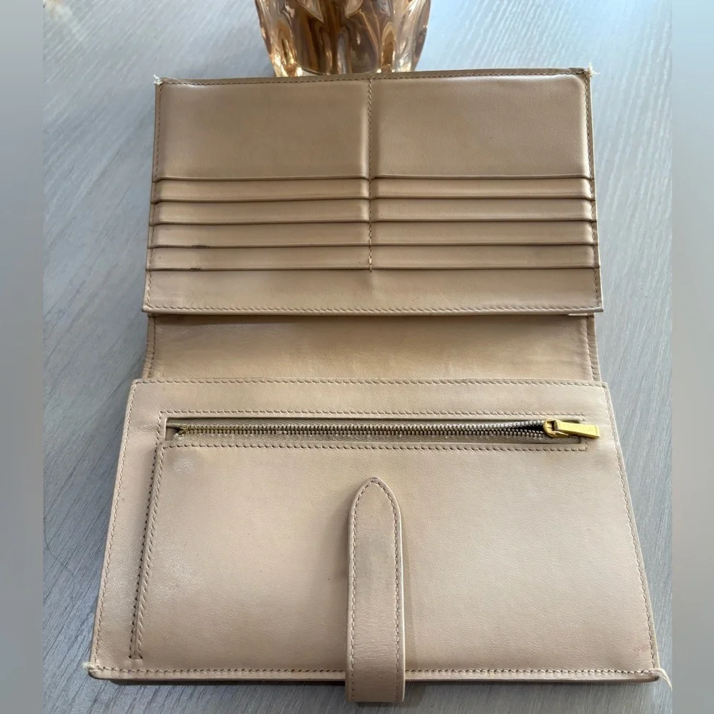 Celine Strap Continental  grained Calfskin  Wallet,Beige / Light Taupe - Picture 2 of 15